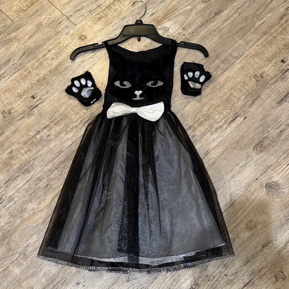 Black Cat Kids Costume with White Bow